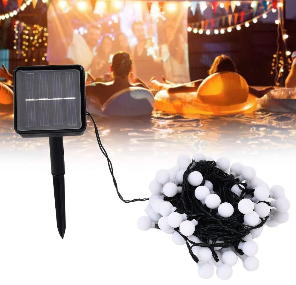 Ghirlanda luminoasa cu panou solar, UBX®, 50 becuri alb mat, 7 m, lumina alb cald, 8 moduri de iluminare, 2V, 110 mAh Ghirlanda luminoasa cu panou solar, UBX®, 50 becuri alb mat, 7 m, lumina alb cald, 8 moduri de iluminare, 2V, 110 mAh